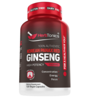 High Strength Korean Red Panax Ginseng Capsules 1500 mg Supplement -120 Vegan Pills High Ginsenosides Powder Extract to Boost Energy, Endurance, Mood, Performance